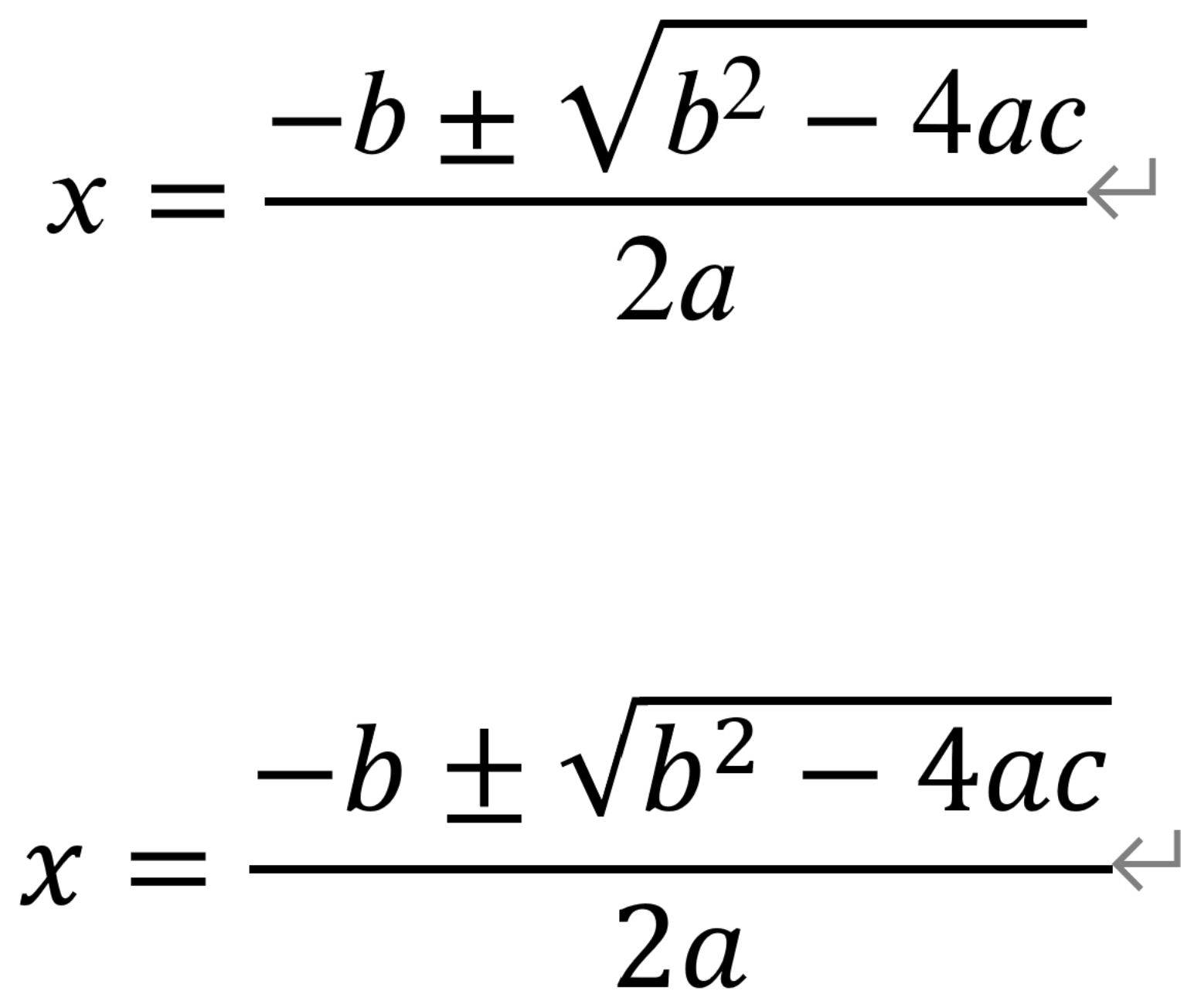 用STIX（上）和Cambria Math（下）排版公式